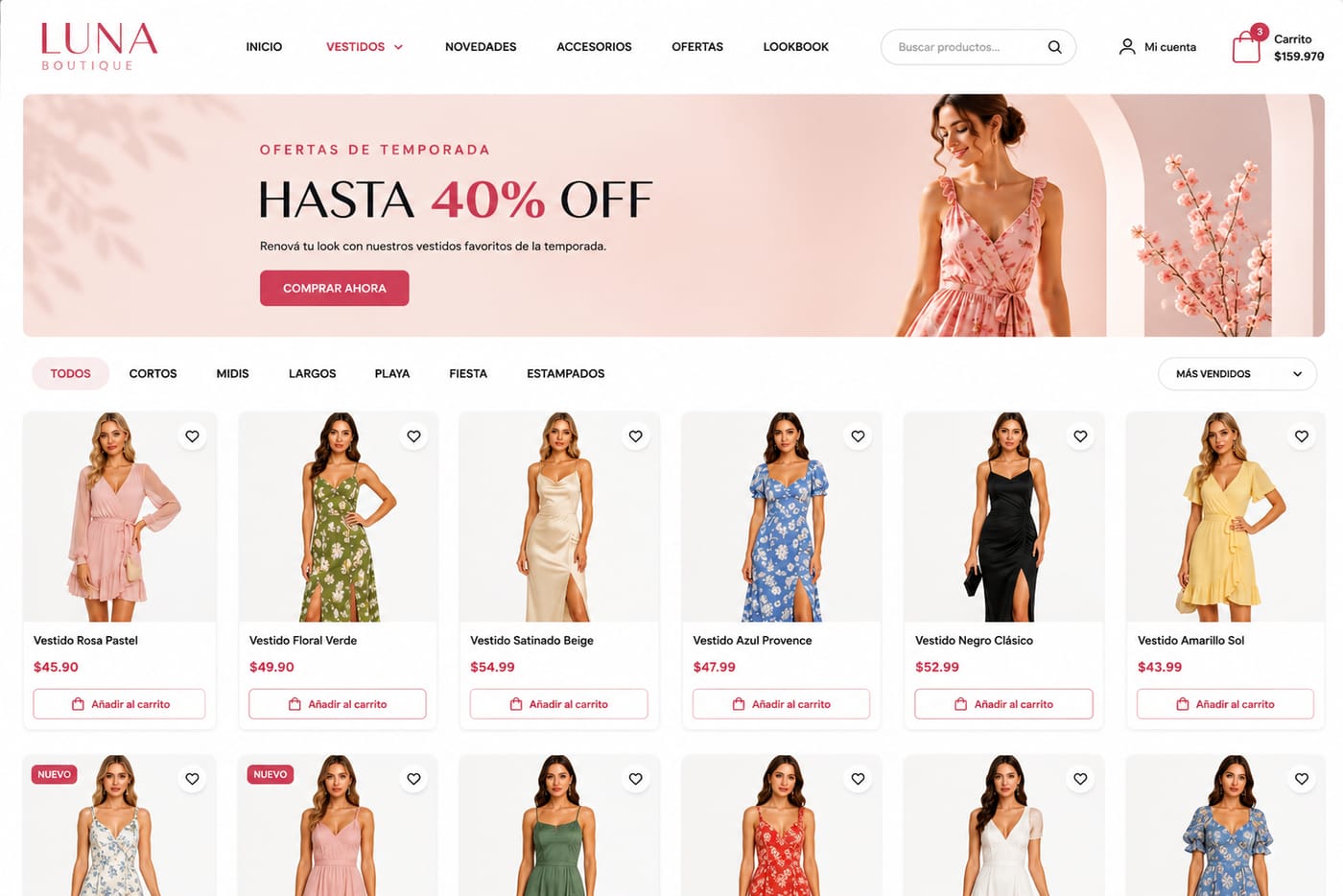 Captura de E-commerce de Vestidos, tienda online de indumentaria