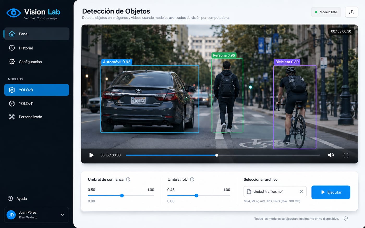 Captura de Vision Lab, plataforma para correr modelos de Computer Vision
