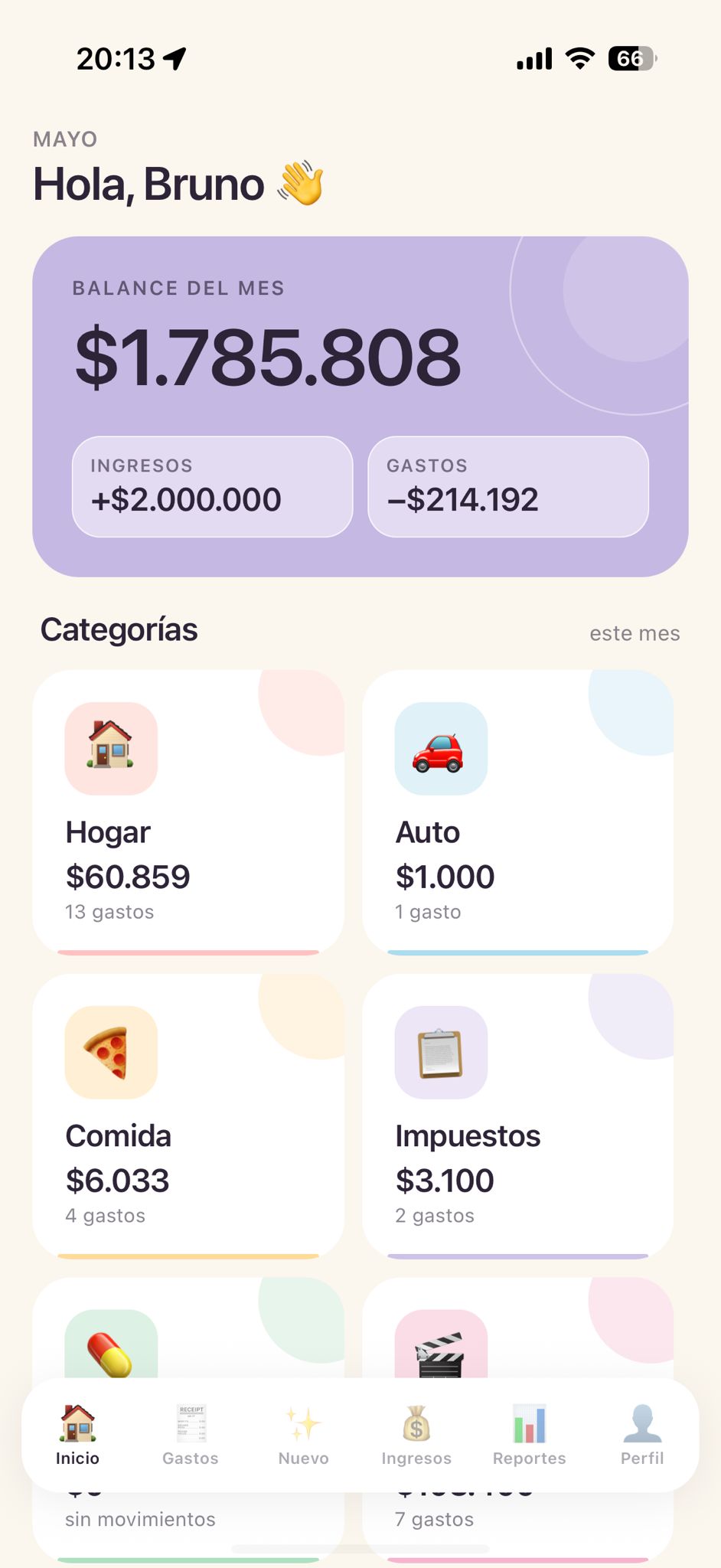 Captura de la app Ya Pagué, control de gastos personales